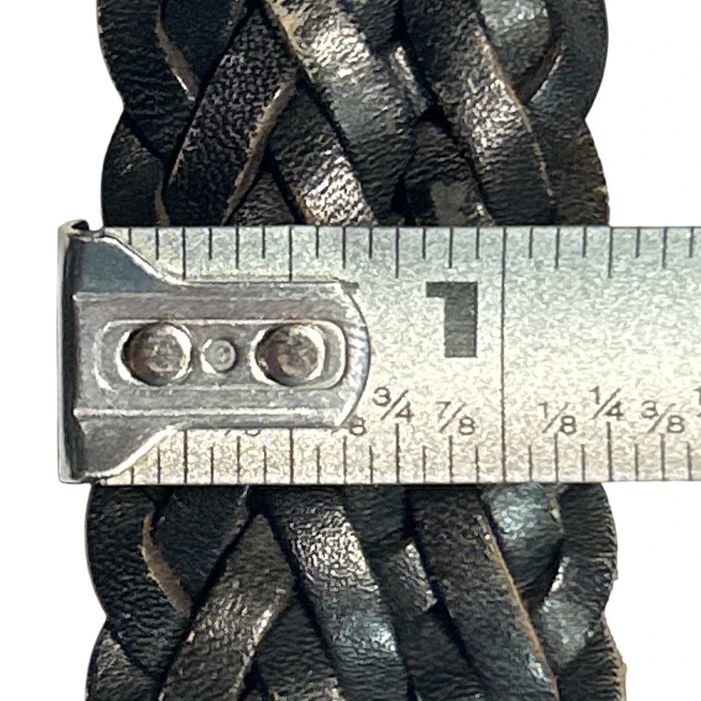 Cherokee Black Braided Genuine Woven Leather Silver Buckle Belt Size XXL 44-48